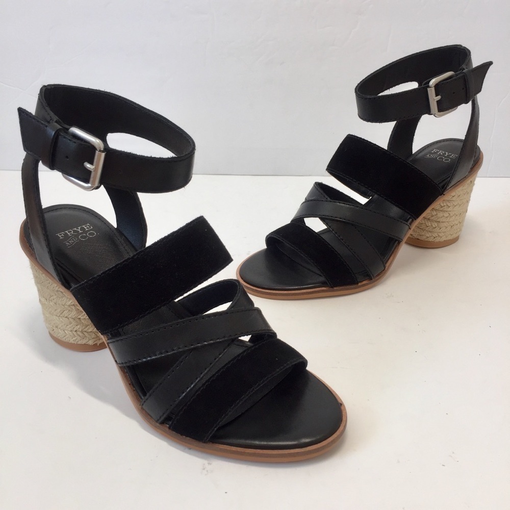 NEW Frye & Co leather & suede Strap Oval Heel Sandals